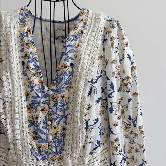 Anthropologie Blue and Cream Floral Dress - Picture 3 of 7